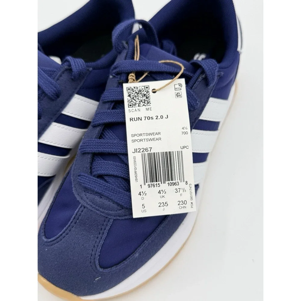 Adidas Run 70s 2.0 J Kids Navy White Sneaker Sz‎ 5 JI2267 NWB